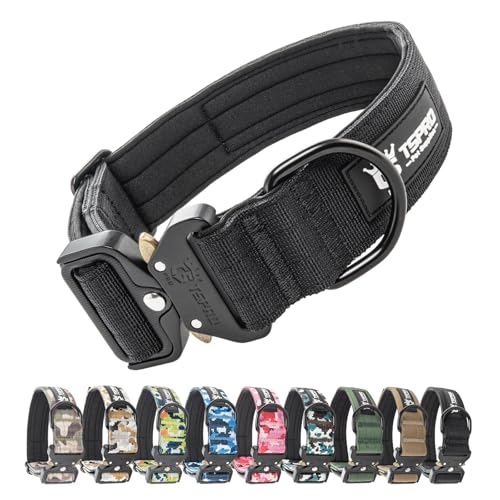 TSPRO Premium Hunde Halsband mit leuchtendem Patch - Dickes Halsband für Hunde, Verstellbar, mit robustem Schnellverschluss-Metallschnalle - Geeignet für kleine, mittlere und große Hunde (Black-M) von TSPRO