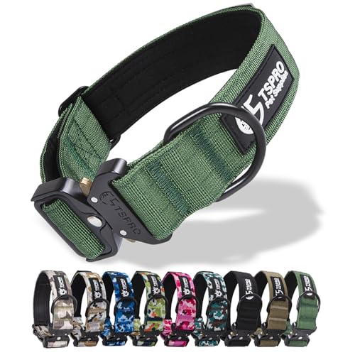 TSPRO Premium Hunde Halsband mit leuchtendem Patch - Dickes Halsband für Hunde, Verstellbar, mit robustem Schnellverschluss-Metallschnalle - Geeignet für kleine, mittlere und große Hunde (Green-L) von TSPRO