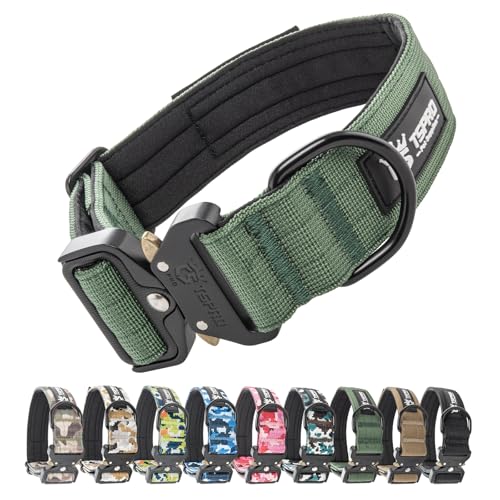 TSPRO Premium Hundehalsband mit Patch Dickes Verstellbares Taktisches Hundehalsband Schwere Ausführung Schnellverschluss Metallschnalle für Mittelgroße bis Große Hunde (Grün M) von TSPRO