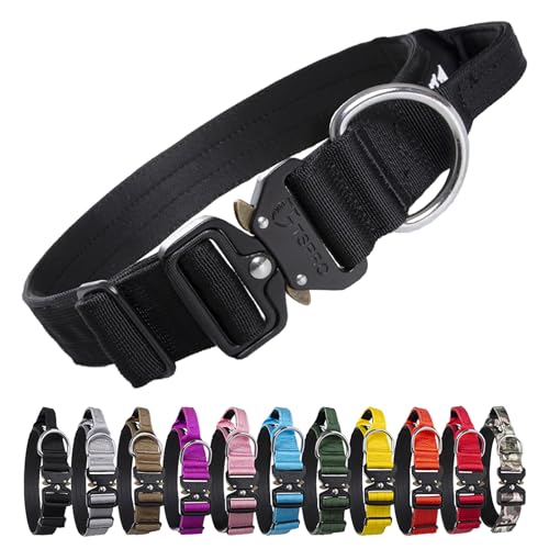 TSPRO Premium Hundehalsband mit Griff Dickes Verstellbares Taktisches Hundehalsband Schwere Ausführung Schnellverschluss Metallschnalle für Mittelgroße bis Große Hunde (Schwarz L) TSPRO Premium Hundehalsband mit Griff Dickes Verstellbares Taktisches Hundehalsband Schwere Ausführung Schnellverschluss Metallschnalle für Mittelgroße bis Große Hunde (Schwarz L) von TSPRO