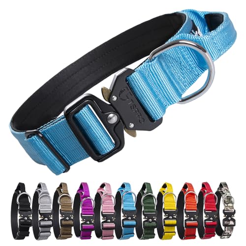 TSPRO Premium Hundehalsband mit Griff Dickes Verstellbares Hundehalsband Schwere Ausführung Schnellverschluss-Metallschnalle Hundehalsband für kleine oder mittelgroße bis extra große Hunde(Blue-L) von TSPRO