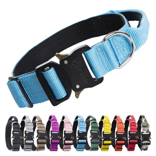 TSPRO Premium Hundehalsband mit Griff Dickes Verstellbares Taktisches Hundehalsband Schwere Ausführung Schnellverschluss Metallschnalle für Mittelgroße bis Große Hunde (Blau M) von TSPRO