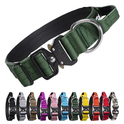 TSPRO Premium Hundehalsband mit Griff Dickes Verstellbares Taktisches Hundehalsband Schwere Ausführung Schnellverschluss Metallschnalle für Mittelgroße bis Große Hunde (Grün L) von TSPRO
