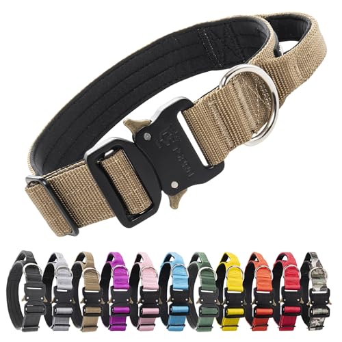 TSPRO Premium Hundehalsband mit Griff Dickes Verstellbares Taktisches Hundehalsband Schwere Ausführung Schnellverschluss Metallschnalle für Mittelgroße bis Große Hunde (Khaki M) von TSPRO
