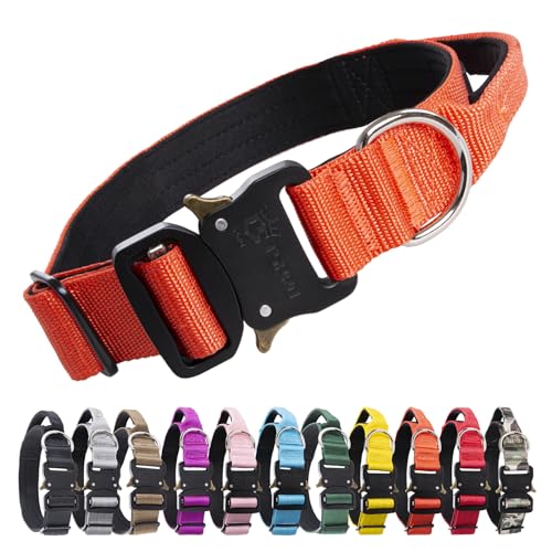 TSPRO Premium Hundehalsband mit Griff Dickes Verstellbares Taktisches Hundehalsband Schwere Ausführung Schnellverschluss Metallschnalle für Mittelgroße bis Große Hunde (Orange M) von TSPRO