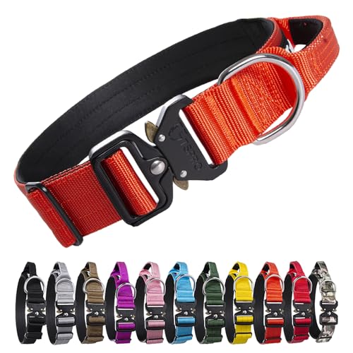 TSPRO Premium Hundehalsband mit Griff Dickes Verstellbares Hundehalsband Schwere Ausführung Schnellverschluss-Metallschnalle Hundehalsband für kleine oder mittelgroße bis extra große Hunde(Orange-L) von TSPRO