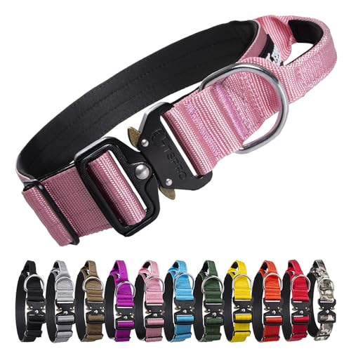 TSPRO Premium Hundehalsband mit Griff Dickes Verstellbares Hundehalsband Schwere Ausführung Schnellverschluss-Metallschnalle Hundehalsband für kleine oder mittelgroße bis extra große Hunde(Pink-L) von TSPRO