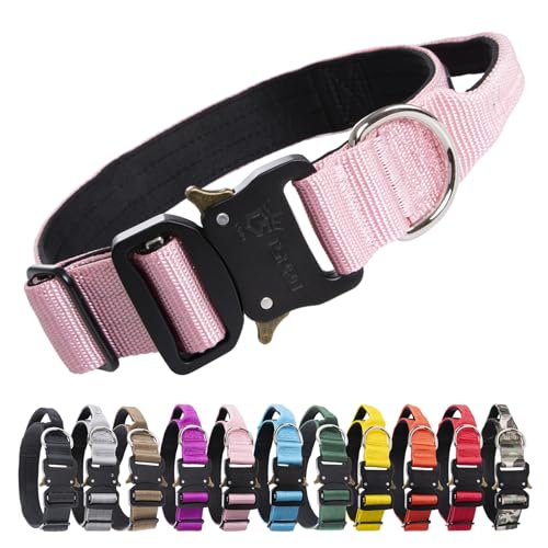 TSPRO Premium Hundehalsband mit Griff Dickes Verstellbares Hundehalsband Schwere Ausführung Schnellverschluss-Metallschnalle Hundehalsband für kleine oder mittelgroße bis extra große Hunde(Pink-M) von TSPRO