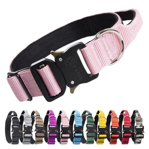 TSPRO Premium Hundehalsband mit Griff Dickes Verstellbares Taktisches Hundehalsband Schwere Ausführung Schnellverschluss Metallschnalle für Mittelgroße bis Große Hunde (Rosa M) von TSPRO