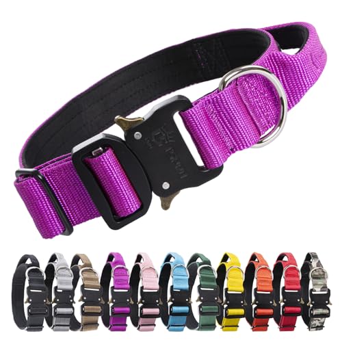 TSPRO Premium Hundehalsband mit Griff Dickes Verstellbares Hundehalsband Schwere Ausführung Schnellverschluss-Metallschnalle Hundehalsband für kleine oder mittelgroße bis extra große Hunde(Purple-M) von TSPRO