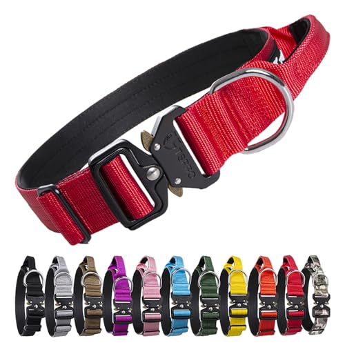 TSPRO Premium Hundehalsband mit Griff Dickes Verstellbares Taktisches Hundehalsband Schwere Ausführung Schnellverschluss Metallschnalle für Mittelgroße bis Große Hunde (Rot L) von TSPRO