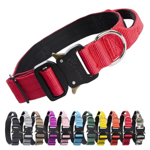 TSPRO Premium Hundehalsband mit Griff Dickes Verstellbares Hundehalsband Schwere Ausführung Schnellverschluss-Metallschnalle Hundehalsband für kleine oder mittelgroße bis extra große Hunde(Red-M) von TSPRO