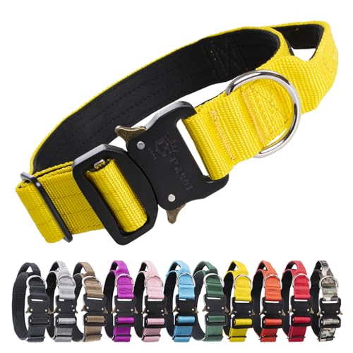 TSPRO Premium Hundehalsband mit Griff Dickes Verstellbares Hundehalsband Schwere Ausführung Schnellverschluss-Metallschnalle Hundehalsband für kleine oder mittelgroße bis extra große Hunde(Yellow-M) von TSPRO