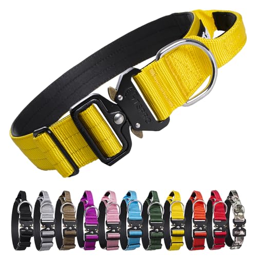 TSPRO Premium Hundehalsband mit Griff Dickes Verstellbares Hundehalsband Schwere Ausführung Schnellverschluss-Metallschnalle Hundehalsband für kleine oder mittelgroße bis extra große Hunde(Yellow-L) von TSPRO