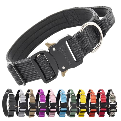 TSPRO Premium Hundehalsband mit Griff Dickes Verstellbares Hundehalsband Schwere Ausführung Schnellverschluss-Metallschnalle Hundehalsband für kleine oder mittelgroße bis extra große Hundez(Black-M) von TSPRO