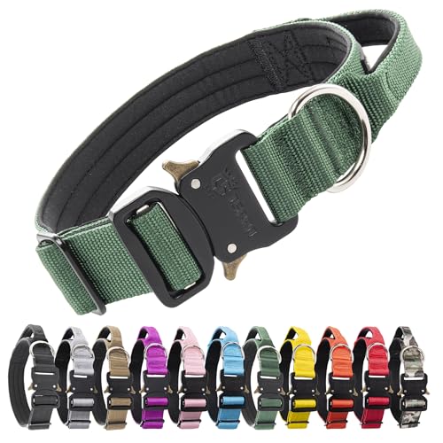 TSPRO Premium Hundehalsband mit Griff Dickes Verstellbares Hundehalsband Schwere Ausführung Schnellverschluss-Metallschnalle Hundehalsband für kleine oder mittelgroße bis extra große Hundez(Green-M) von TSPRO