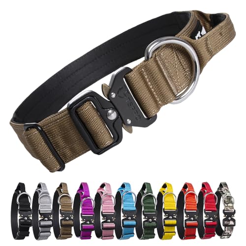 TSPRO Premium Hundehalsband mit Griff Dickes Verstellbares Hundehalsband Schwere Ausführung Schnellverschluss-Metallschnalle Hundehalsband für kleine oder mittelgroße bis extra große Hundez(Khaki-L) von TSPRO