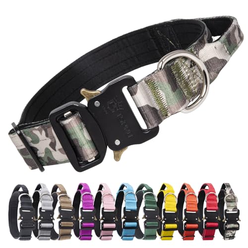 TSPRO Premium Hundehalsband mit Griff Dickes Verstellbares Hundehalsband Schwere Ausführung Schnellverschluss-Metallschnalle Hundehalsband für kleine oder mittelgroße bis große Hunde (Militärgrün-M) von TSPRO