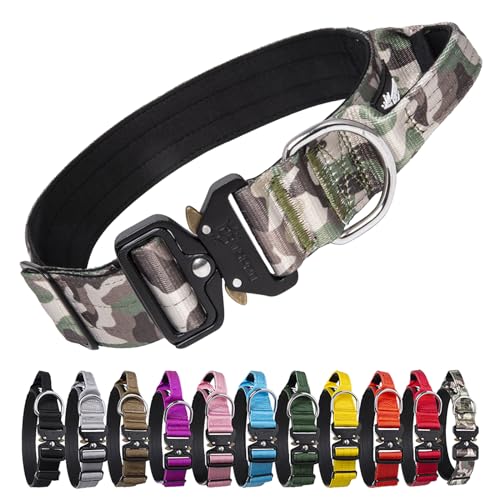 TSPRO Premium Hundehalsband mit Griff Dickes Verstellbares Hundehalsband Schwere Ausführung Schnellverschluss-Metallschnalle Hundehalsband für kleine oder mittelgroße bis große Hunde (Militärgrün-L) von TSPRO