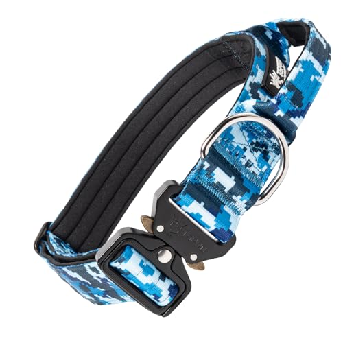 TSPRO Premium Hundehalsband mit Griff Dickes Verstellbares Taktisches Hundehalsband Schwere Ausführung Schnellverschluss Metallschnalle für Mittelgroße bis Große Hunde (Camo Blau L) von TSPRO