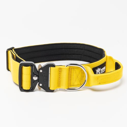 TSPRO Premium Hundehalsband mit Griff Dickes Verstellbares Taktisches Hundehalsband Schwere Ausführung Schnellverschluss Metallschnalle für Mittelgroße bis Große Hunde (Gelb L) von TSPRO