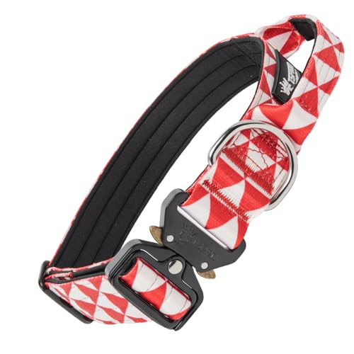 TSPRO Premium Hundehalsband mit Griff Dickes Verstellbares Taktisches Hundehalsband Schwere Ausführung Schnellverschluss Metallschnalle für Mittelgroße bis Große Hunde (Geometrisch L) von TSPRO
