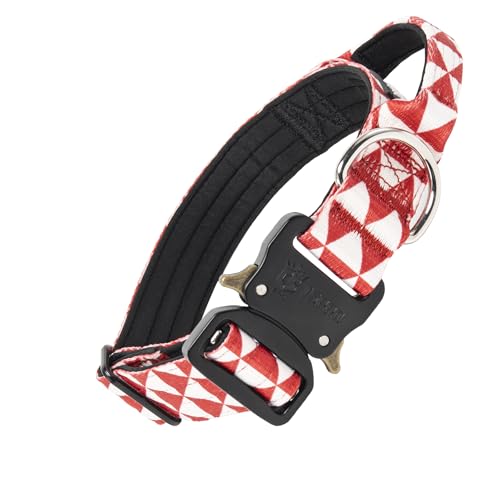 TSPRO Premium Hundehalsband mit Griff Dickes Verstellbares Taktisches Hundehalsband Schwere Ausführung Schnellverschluss Metallschnalle für Mittelgroße bis Große Hunde (Geometrisch M) von TSPRO
