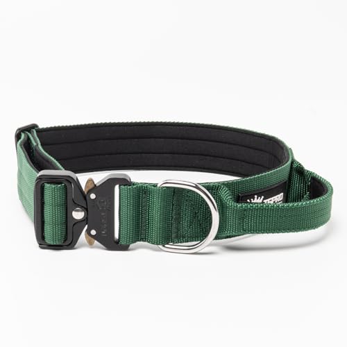 TSPRO Premium Hundehalsband mit Griff Dickes Verstellbares Taktisches Hundehalsband Schwere Ausführung Schnellverschluss Metallschnalle für Mittelgroße bis Große Hunde (Grün L) von TSPRO