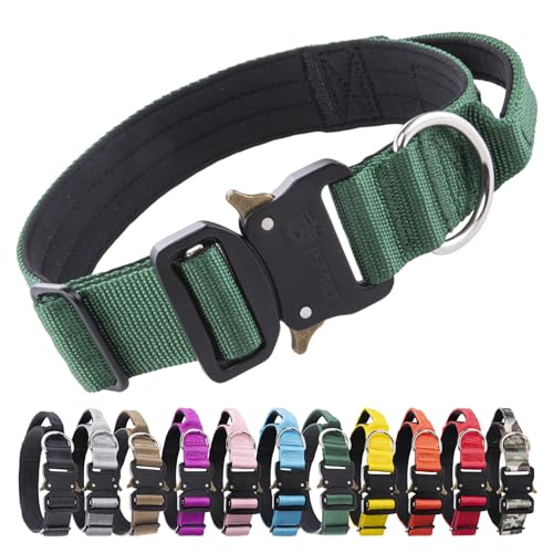 TSPRO Premium Hundehalsband mit Griff Dickes Verstellbares Taktisches Hundehalsband Schwere Ausführung Schnellverschluss Metallschnalle für Mittelgroße bis Große Hunde (Grün M) von TSPRO