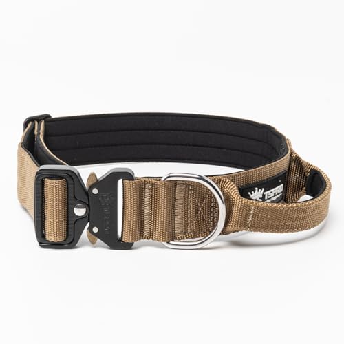 TSPRO Premium Hundehalsband mit Griff Dickes Verstellbares Taktisches Hundehalsband Schwere Ausführung Schnellverschluss Metallschnalle für Mittelgroße bis Große Hunde (Khaki L) von TSPRO
