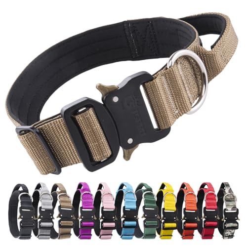 TSPRO Premium Hundehalsband mit Griff Dickes Verstellbares Taktisches Hundehalsband Schwere Ausführung Schnellverschluss Metallschnalle für Mittelgroße bis Große Hunde (Khaki M) von TSPRO