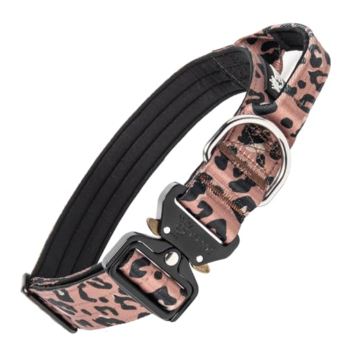 TSPRO Premium Hundehalsband mit Griff Dickes Verstellbares Taktisches Hundehalsband Schwere Ausführung Schnellverschluss Metallschnalle für Mittelgroße bis Große Hunde (Leopardenmuster L) von TSPRO