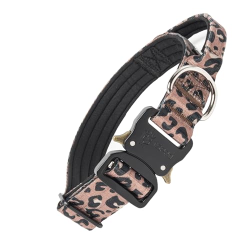 TSPRO Premium Hundehalsband mit Griff Dickes Verstellbares Taktisches Hundehalsband Schwere Ausführung Schnellverschluss Metallschnalle für Mittelgroße bis Große Hunde (Leopardenmuster M) von TSPRO