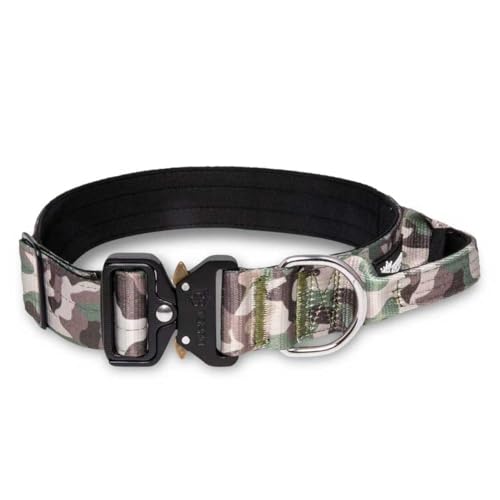 TSPRO Premium Hundehalsband mit Griff Dickes Verstellbares Taktisches Hundehalsband Schwere Ausführung Schnellverschluss Metallschnalle für Mittelgroße bis Große Hunde (Militärgrün L) von TSPRO