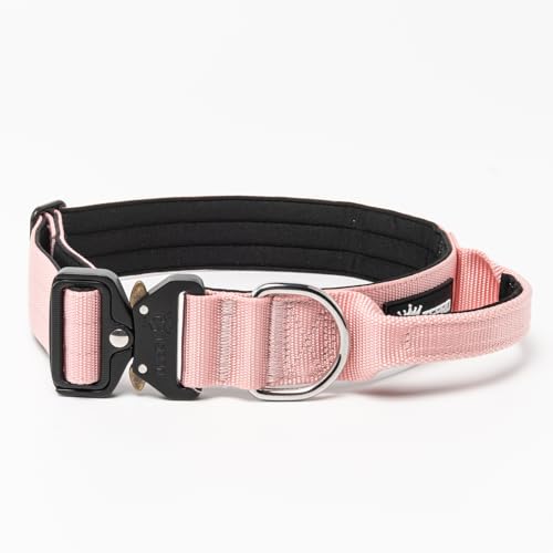 TSPRO Premium Hundehalsband mit Griff Dickes Verstellbares Taktisches Hundehalsband Schwere Ausführung Schnellverschluss Metallschnalle für Mittelgroße bis Große Hunde (Rosa L) von TSPRO