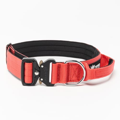 TSPRO Premium Hundehalsband mit Griff Dickes Verstellbares Taktisches Hundehalsband Schwere Ausführung Schnellverschluss Metallschnalle für Mittelgroße bis Große Hunde (Rot L) von TSPRO
