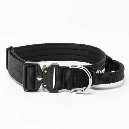 TSPRO Premium Hundehalsband mit Griff Dickes Verstellbares Taktisches Hundehalsband Schwere Ausführung Schnellverschluss Metallschnalle für Mittelgroße bis Große Hunde (Schwarz L) von TSPRO