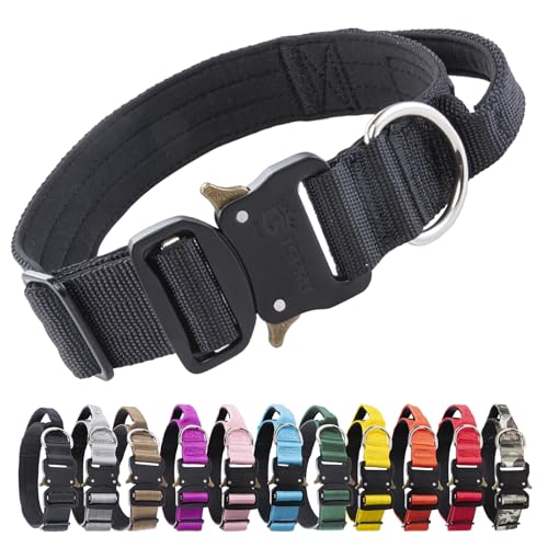 TSPRO Premium Hundehalsband mit Griff Dickes Verstellbares Taktisches Hundehalsband Schwere Ausführung Schnellverschluss Metallschnalle für Mittelgroße bis Große Hunde (Schwarz M) von TSPRO