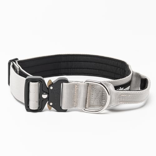 TSPRO Premium Hundehalsband mit Griff Dickes Verstellbares Taktisches Hundehalsband Schwere Ausführung Schnellverschluss Metallschnalle für Mittelgroße bis Große Hunde (Silber L) von TSPRO