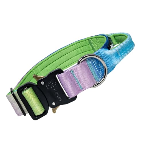 TSPRO Premium Hundehalsband mit Griff Verlauf Dickes Verstellbares Taktisches Hundehalsband Schwere Ausführung Schnellverschluss Metallschnalle für Mittelgroße bis Große Hunde (Regenbogen M) von TSPRO