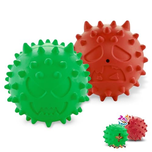 TSPRO 2 Stück Hundespielzeug Ball, Quietschspielzeug Kauspielzeug & Futterball für Hunde, 6,4cm Gummibälle, Erhöht IQ, Echter Rindfleischgeschmack, für Mittlere/Große Welpen (Ball Green, Red) von TSPRO