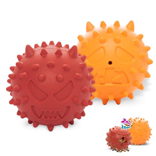 TSPRO 2 Stück Hundespielzeug Ball, Quietschspielzeug Kauspielzeug & Futterball für Hunde, 6,4cm Gummibälle, Erhöht IQ, Echter Rindfleischgeschmack, für Mittlere/Große Welpen (Ball Red, Orange) von TSPRO
