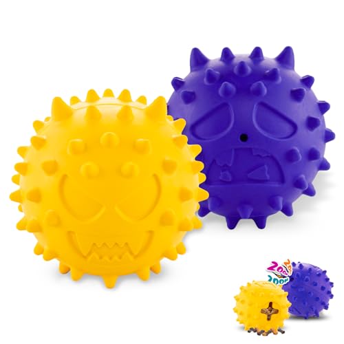 TSPRO 2 Stück Hundespielzeug Ball, Quietschspielzeug Kauspielzeug & Futterball für Hunde, 6,4cm Gummibälle, Erhöht IQ, Echter Rindfleischgeschmack, für Mittlere/Große Welpen (Ball Yellow, Blue) von TSPRO