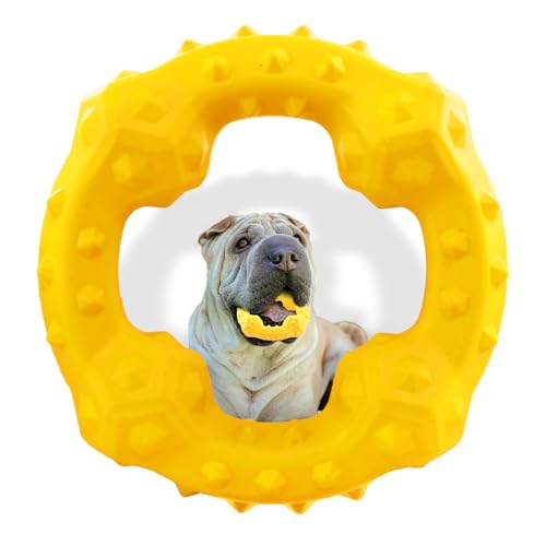 TSPRO Hundespielzeug Ring Gummi, Interaktives Hundespielzeug Kleine Hunde Wurfspielzeug, Rindfleischgeschmack Intelligenzspielzeug Kauspielzeug Hund, für Mittlere bis Große Hunde (Ring Yellow) von TSPRO