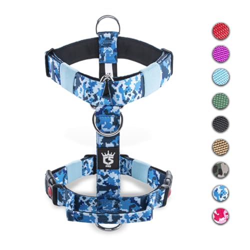 TSPRO Taktische Hundegeschirre mit Griff, 3,3 cm Breit, Militärqualität, Dick Gepolstert und Robust, Schnellverschluss-Gurtschnalle, Geeignet für Kleine Hunde (for 14-23 kg Dogs, Camo Blue-S) von TSPRO