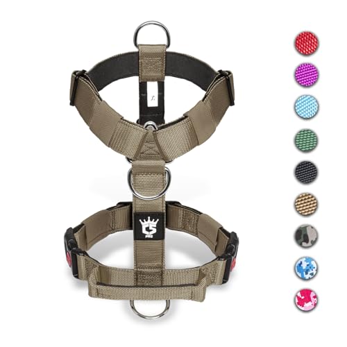 TSPRO Taktische Hundegeschirre mit Griff, 3,3 cm Breit, Militärqualität, Dick Gepolstert und Robust, Schnellverschluss-Gurtschnalle, Geeignet für Kleine Hunde Khaki (for 14-23 kg Dogs, Khaki-S) von TSPRO