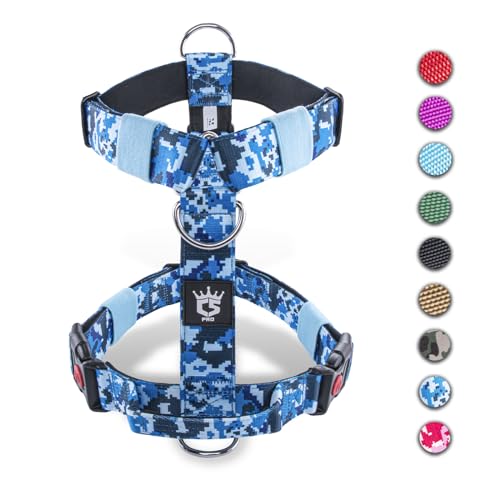 TSPRO Taktische Hundegeschirre mit Griff, 3,8 cm Breit, Militärqualität, Dick Gepolstert und Robust, Schnellverschluss-Gurtschnalle, Geeignet für Große Hunde (for 34-60 kg Dogs, Camo Blue-L) von TSPRO