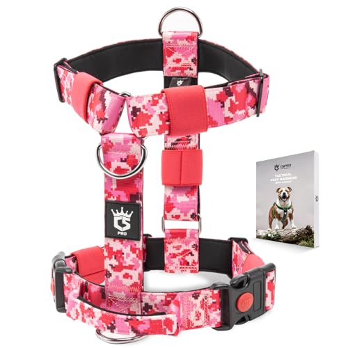 TSPRO Taktisches Hundegeschirr für Große Hunde, Langlebig, Schwerlast-Geeignet, mit Griff & Schnellverschluss, Ideal für Spaziergänge, Rennen & Wandern (Camo Rosa L 25) von TSPRO