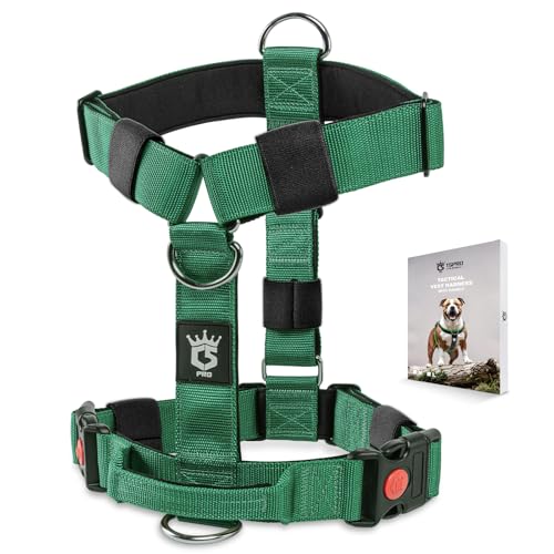 TSPRO Taktisches Hundegeschirr für Große Hunde, Langlebig, Schwerlast-Geeignet, mit Griff & Schnellverschluss, Ideal für Spaziergänge, Rennen & Wandern (Grün L 25) von TSPRO