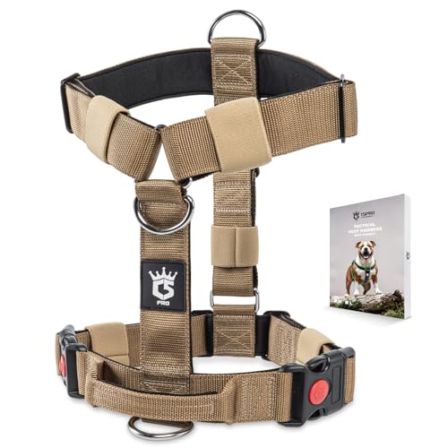 TSPRO Taktisches Hundegeschirr für Große Hunde, Langlebig, Schwerlast-Geeignet, mit Griff & Schnellverschluss, Ideal für Spaziergänge, Rennen & Wandern (Khaki L 25) von TSPRO